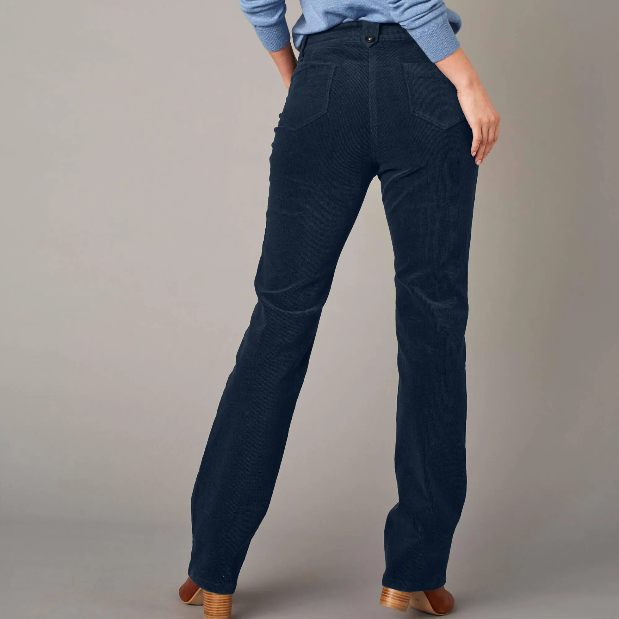 Broek<Blancheporte Broek in ribvelours met recht model marine