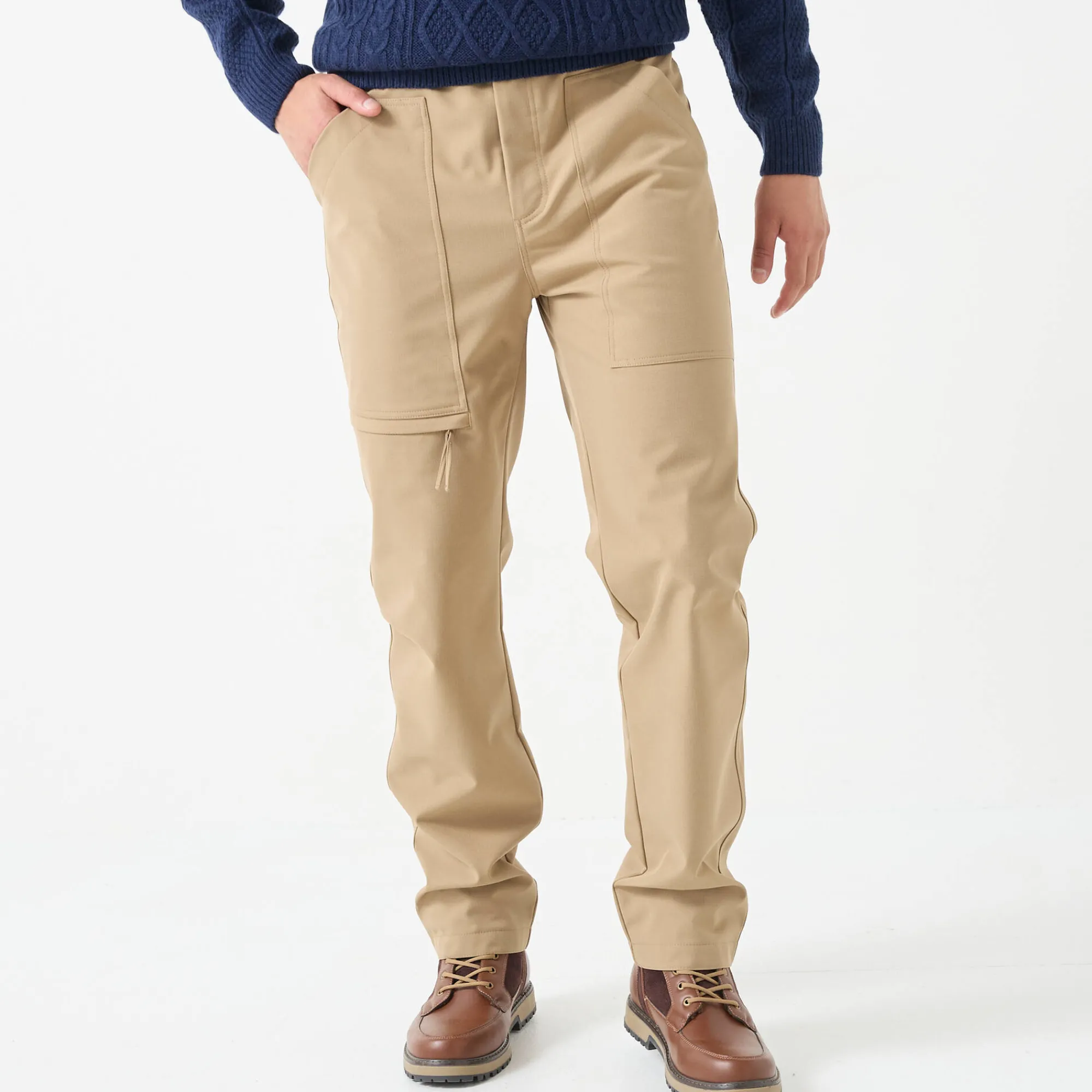 Broek<Blancheporte Broek in ripstop met meerdere zakken, binnenkant in microfleece donkerbeige