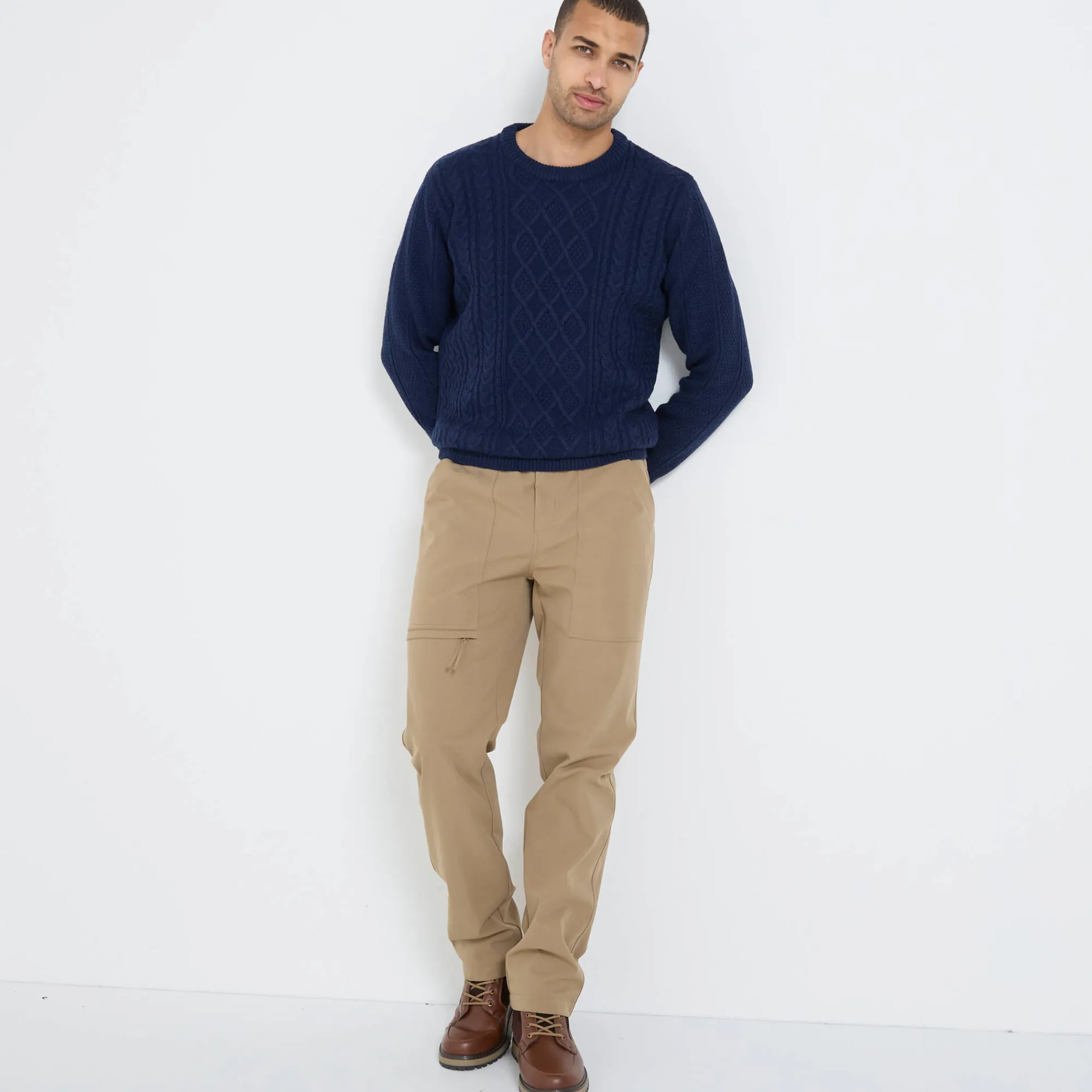 Broek<Blancheporte Broek in ripstop met meerdere zakken, binnenkant in microfleece donkerbeige
