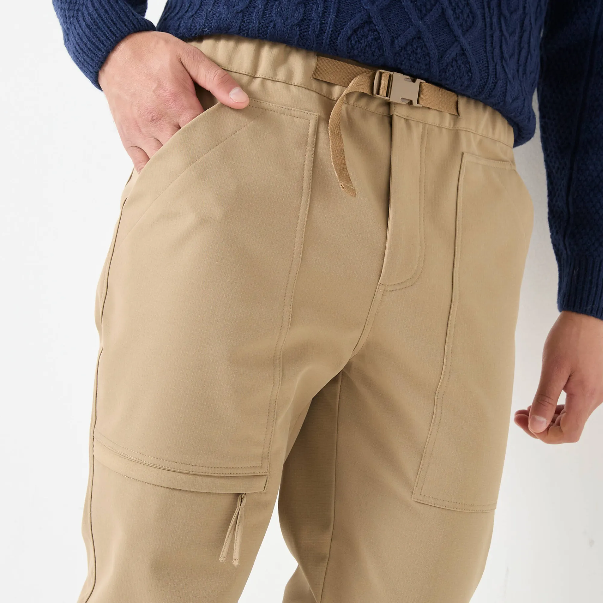 Broek<Blancheporte Broek in ripstop met meerdere zakken, binnenkant in microfleece donkerbeige