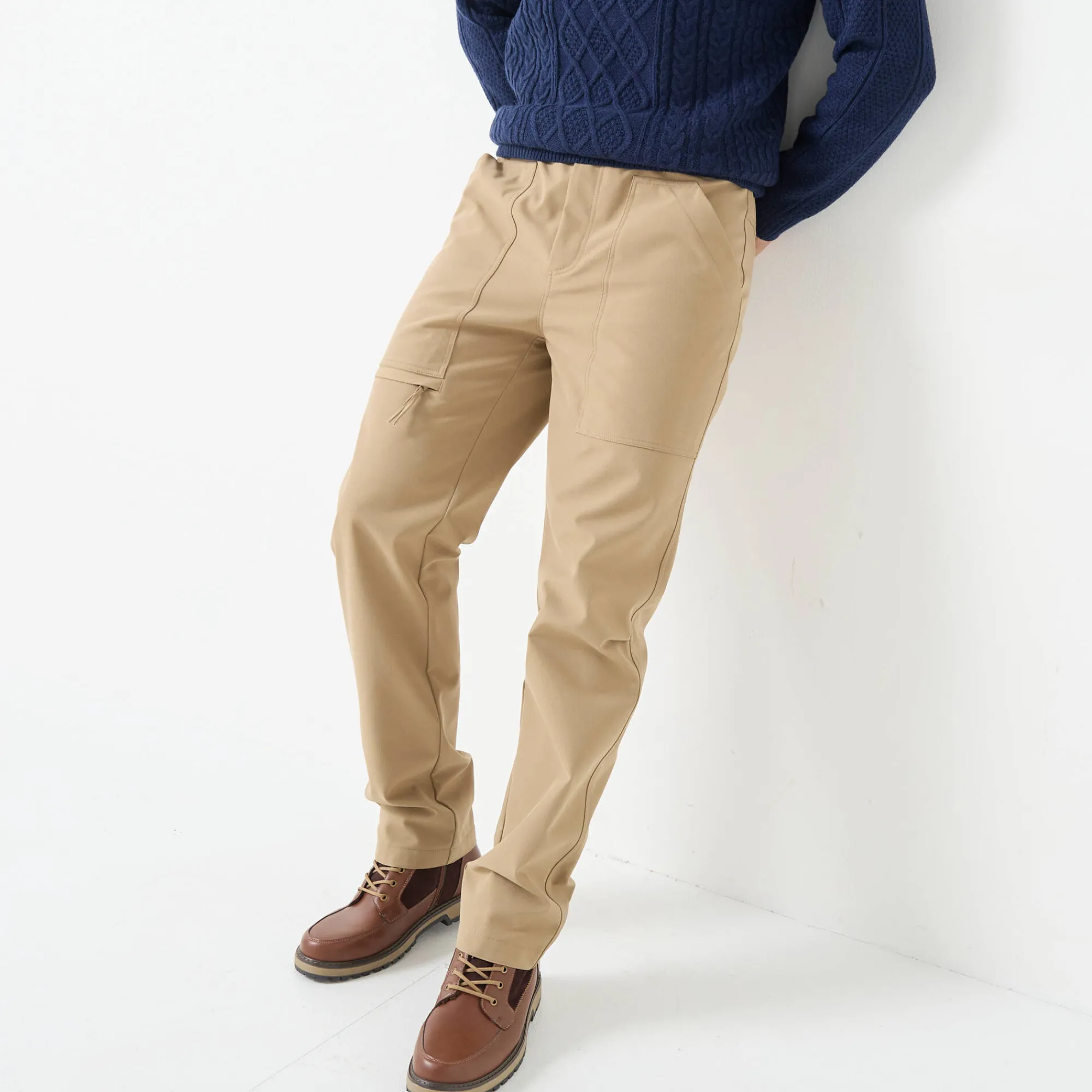 Broek<Blancheporte Broek in ripstop met meerdere zakken, binnenkant in microfleece donkerbeige