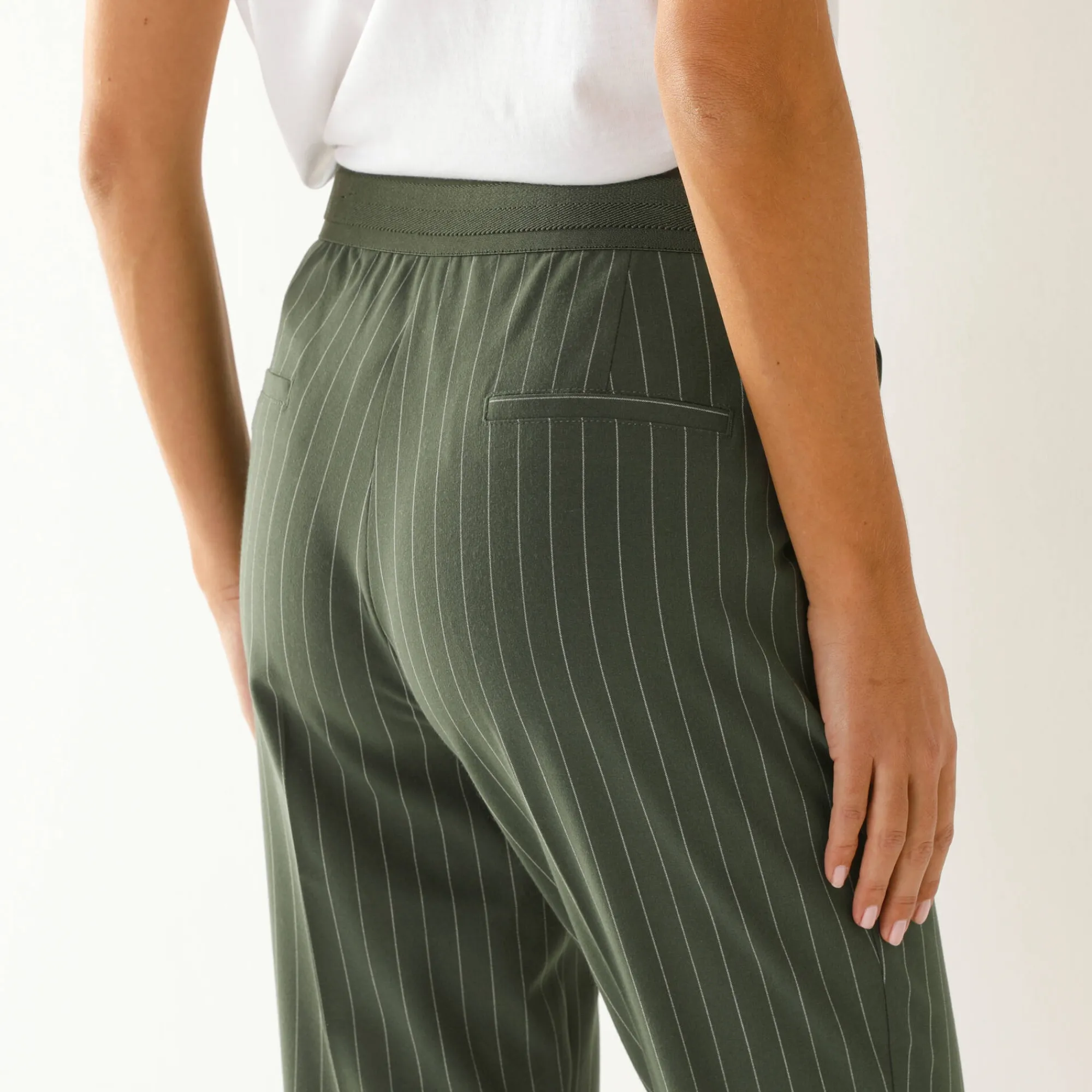 Broek<Blancheporte 7/8-broek in slimmodel, strepenprint kaki