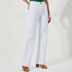 Broek<Blancheporte Broek in twill, ruim model met hoge taille, grote lengte wit