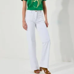 Broek<Blancheporte Broek in twill, ruim model met hoge taille, grote lengte wit