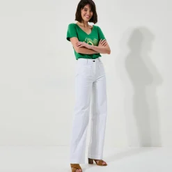 Broek<Blancheporte Broek in twill, ruim model met hoge taille, grote lengte wit