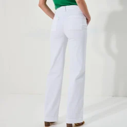 Broek<Blancheporte Broek in twill, ruim model met hoge taille, grote lengte wit