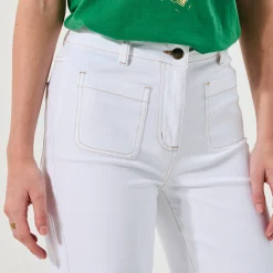 Broek<Blancheporte Broek in twill, ruim model met hoge taille, middelmatige lengte wit