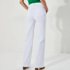 Broek<Blancheporte Broek in twill, ruim model met hoge taille, middelmatige lengte wit