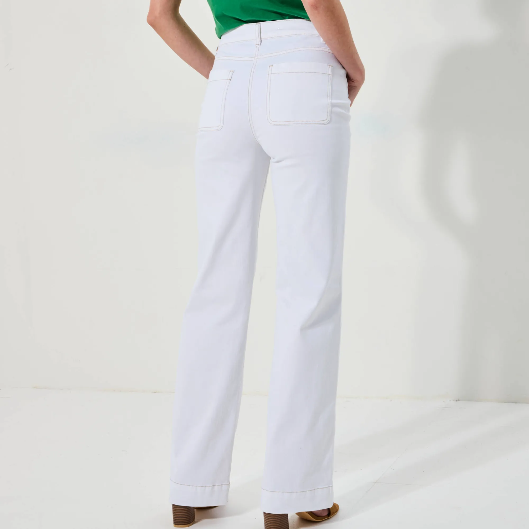 Broek<Blancheporte Broek in twill, ruim model met hoge taille, middelmatige lengte wit