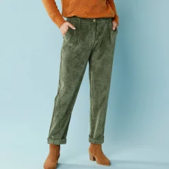 Broek<Blancheporte 7/8-broek in velours, kleine lengtes kaki