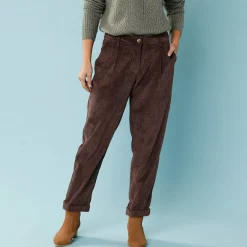 Broek<Blancheporte 7/8-broek in velours, kleine lengtes chocolade