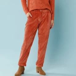 Broek<Blancheporte 7/8-broek in velours, kleine lengtes paprika
