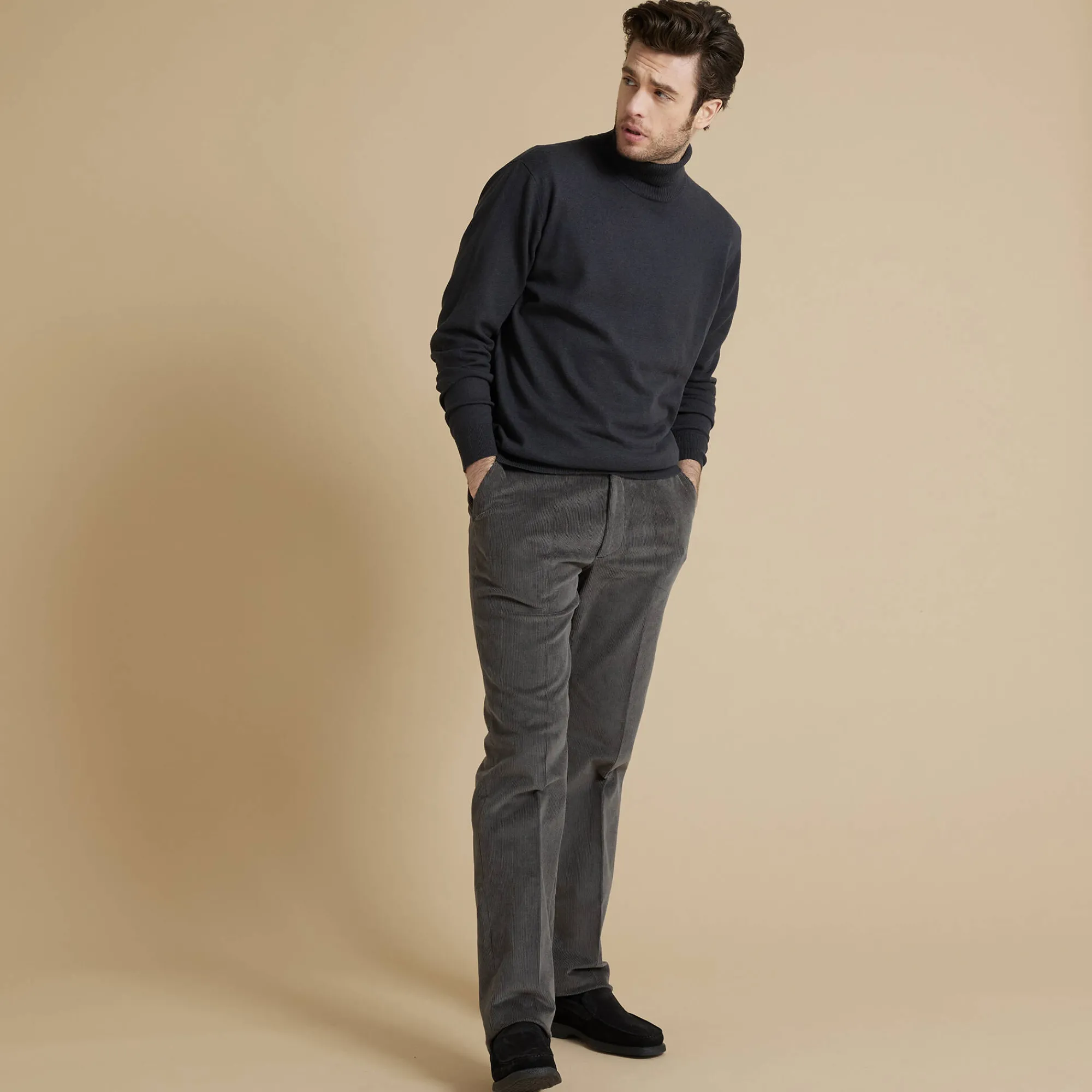 Feestoutfits Heren|Broek<Blancheporte Broek in velours met elastische taille zonder bandplooien grijs