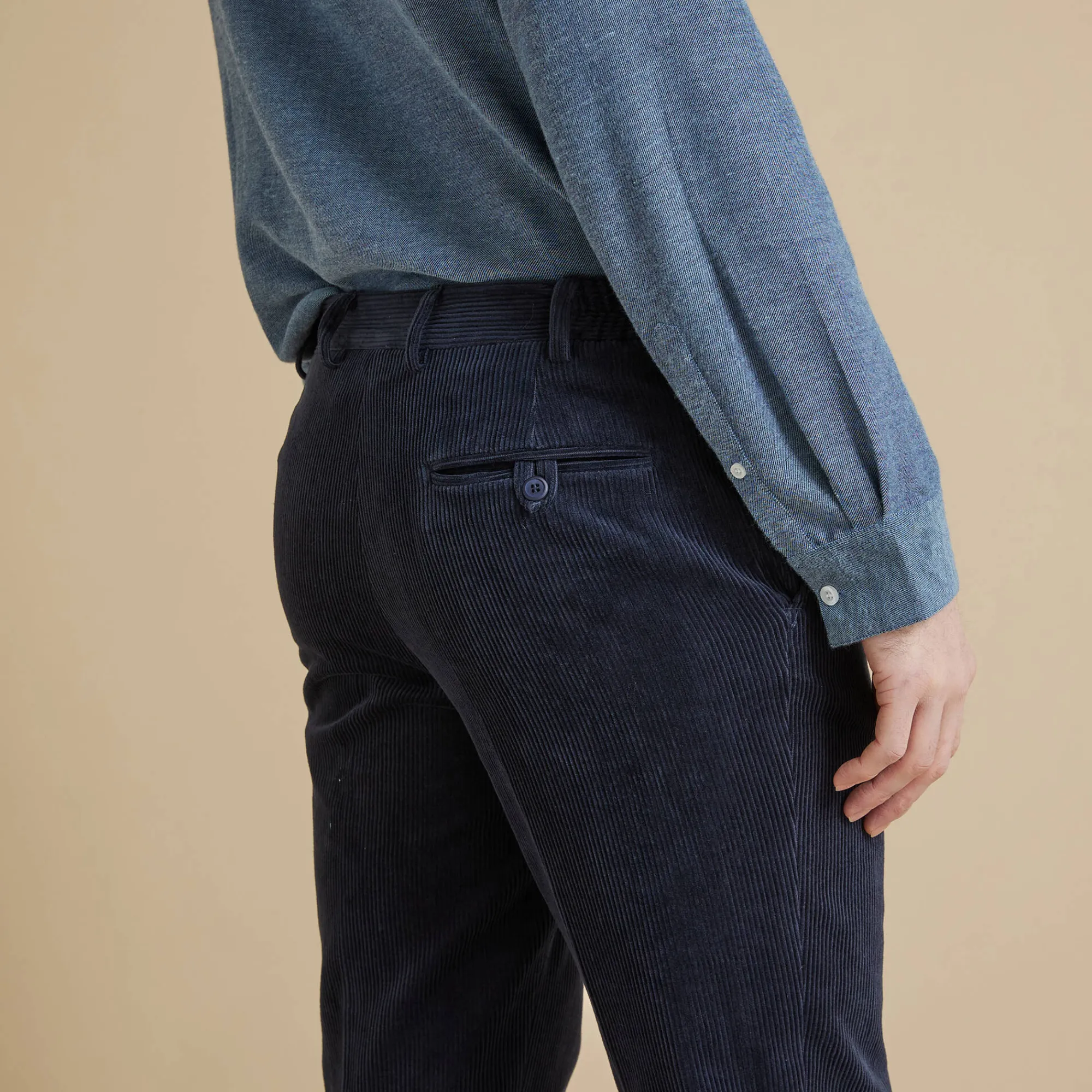 Feestoutfits Heren|Broek<Blancheporte Broek in velours met elastische taille zonder bandplooien marine