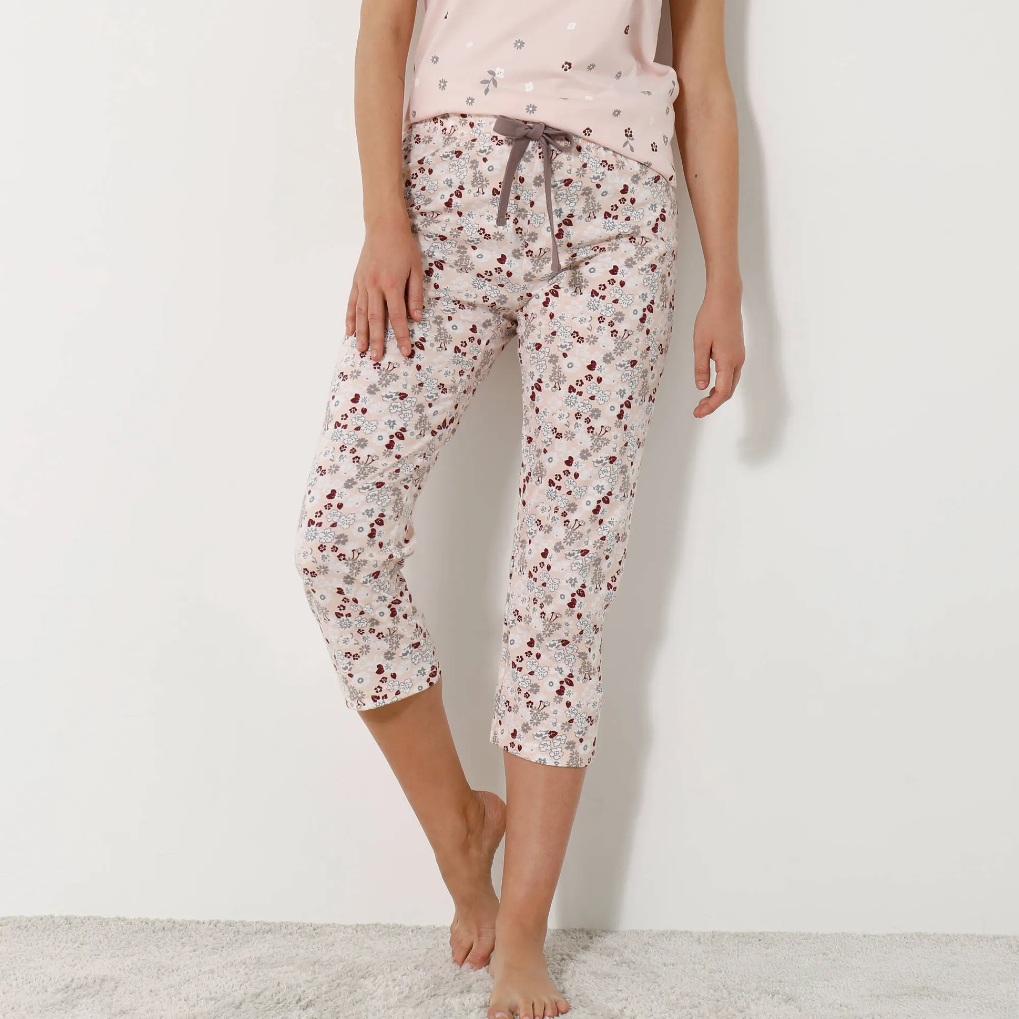 Pyjama<Blancheporte 3/4-broek met bloemenprint - katoenjersey roze