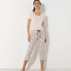 Pyjama<Blancheporte 3/4-broek met bloemenprint - katoenjersey roze