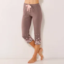 Pyjama<Blancheporte 3/4-broek met bloemenprint onderaan - katoenjersey taupe