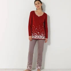 Pyjama<Blancheporte Broek met bloemenprint onderaan - katoenjersey taupe