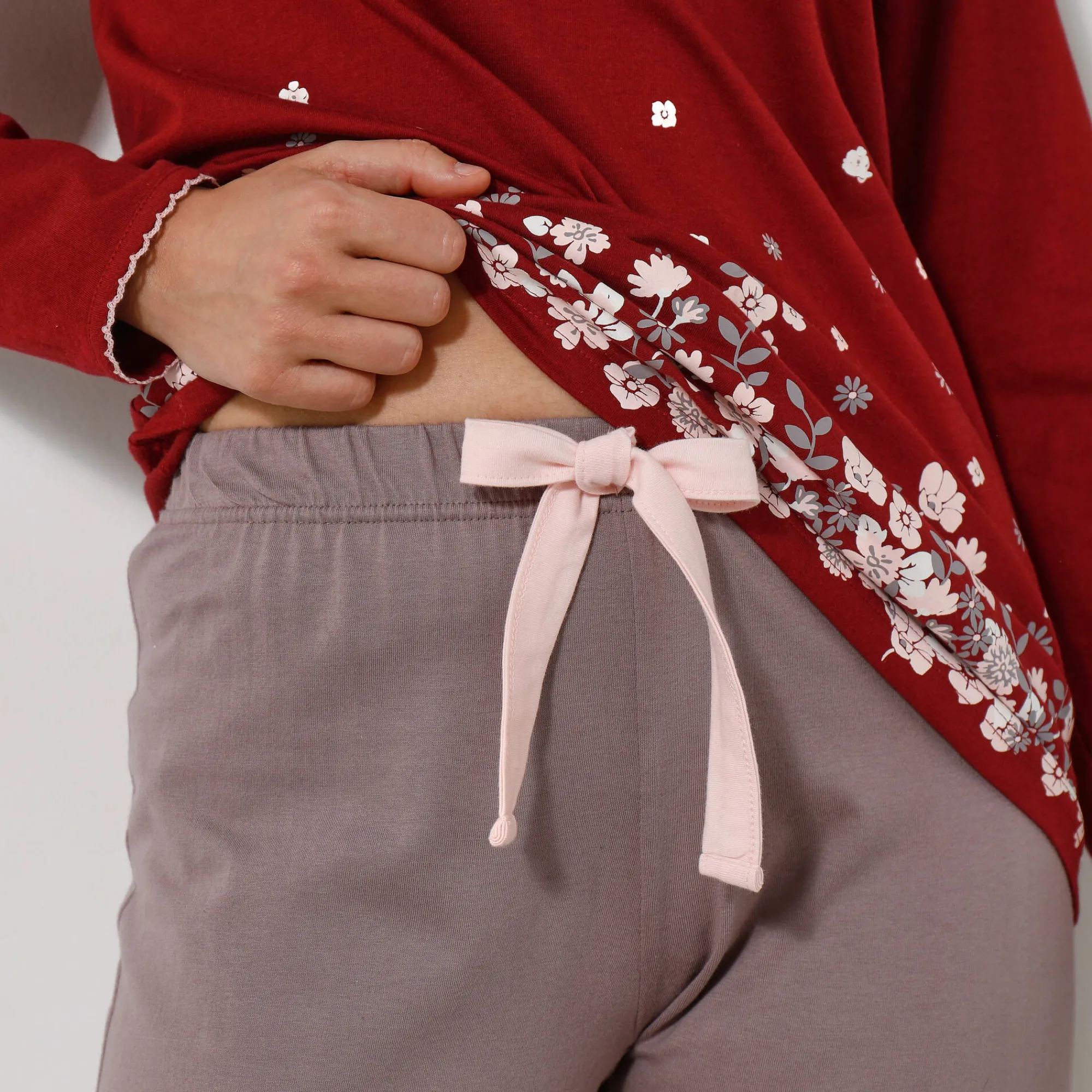 Pyjama<Blancheporte Broek met bloemenprint onderaan - katoenjersey taupe
