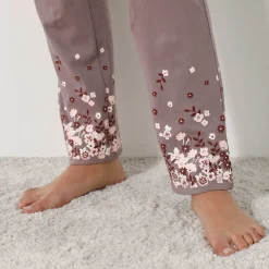 Pyjama<Blancheporte Broek met bloemenprint onderaan - katoenjersey taupe