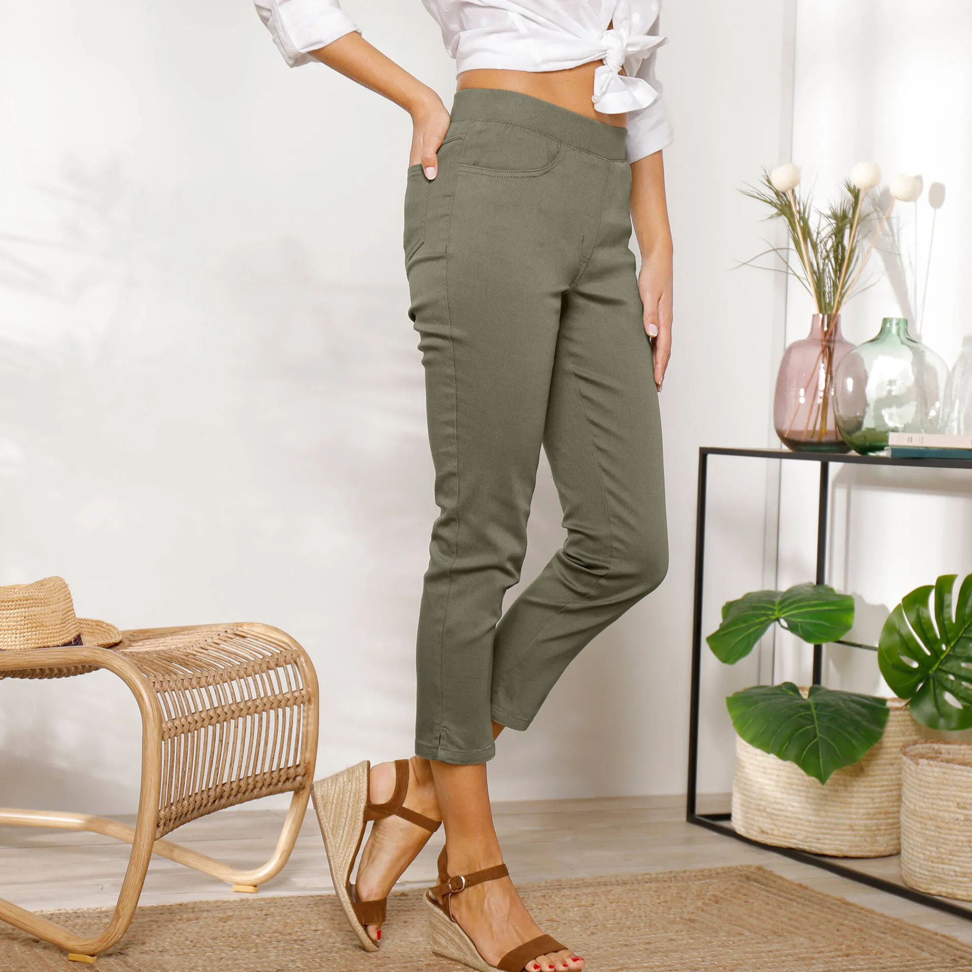 Broek<Blancheporte 3/4-broek met elastische taille kaki