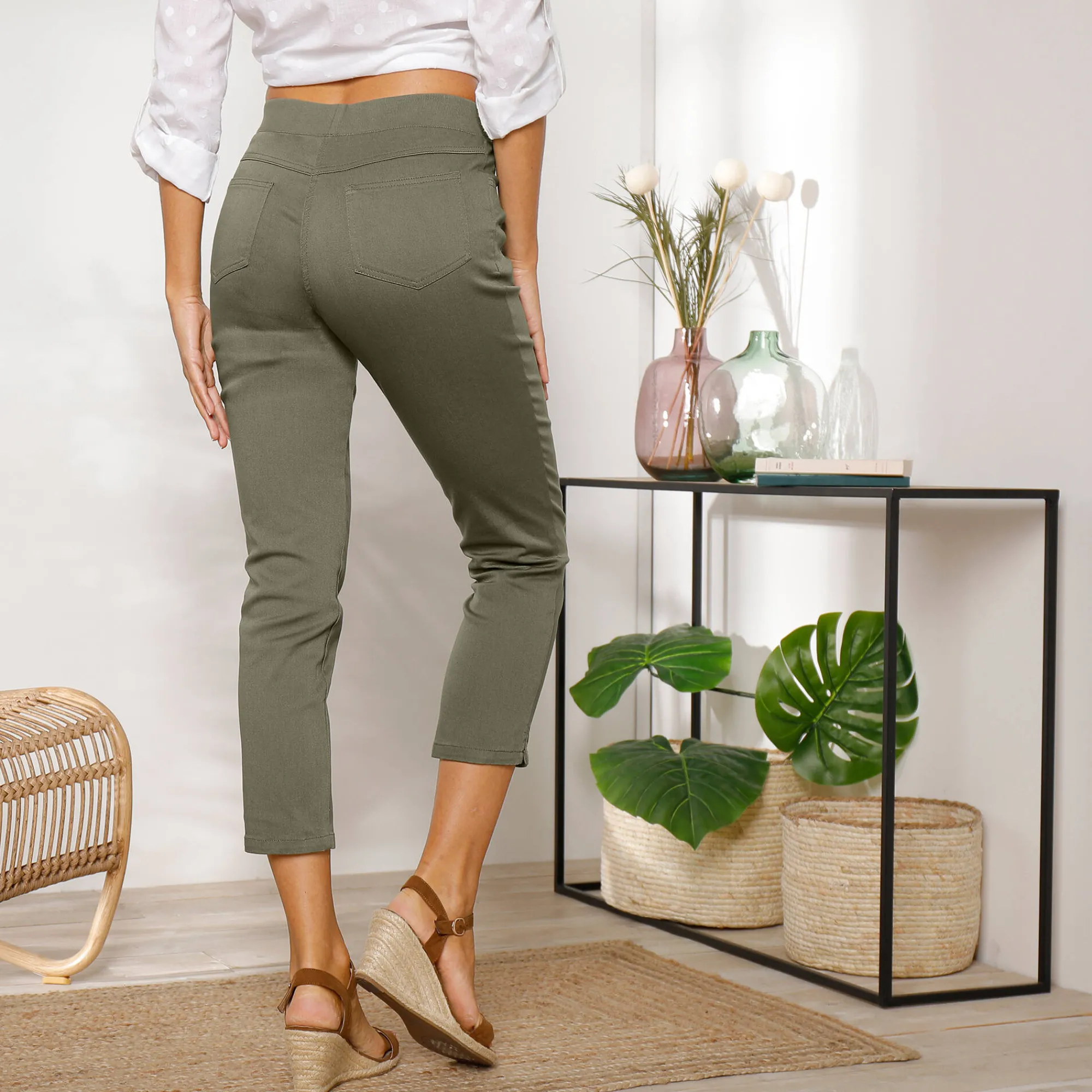 Broek<Blancheporte 3/4-broek met elastische taille kaki