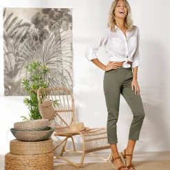 Broek<Blancheporte 3/4-broek met elastische taille kaki