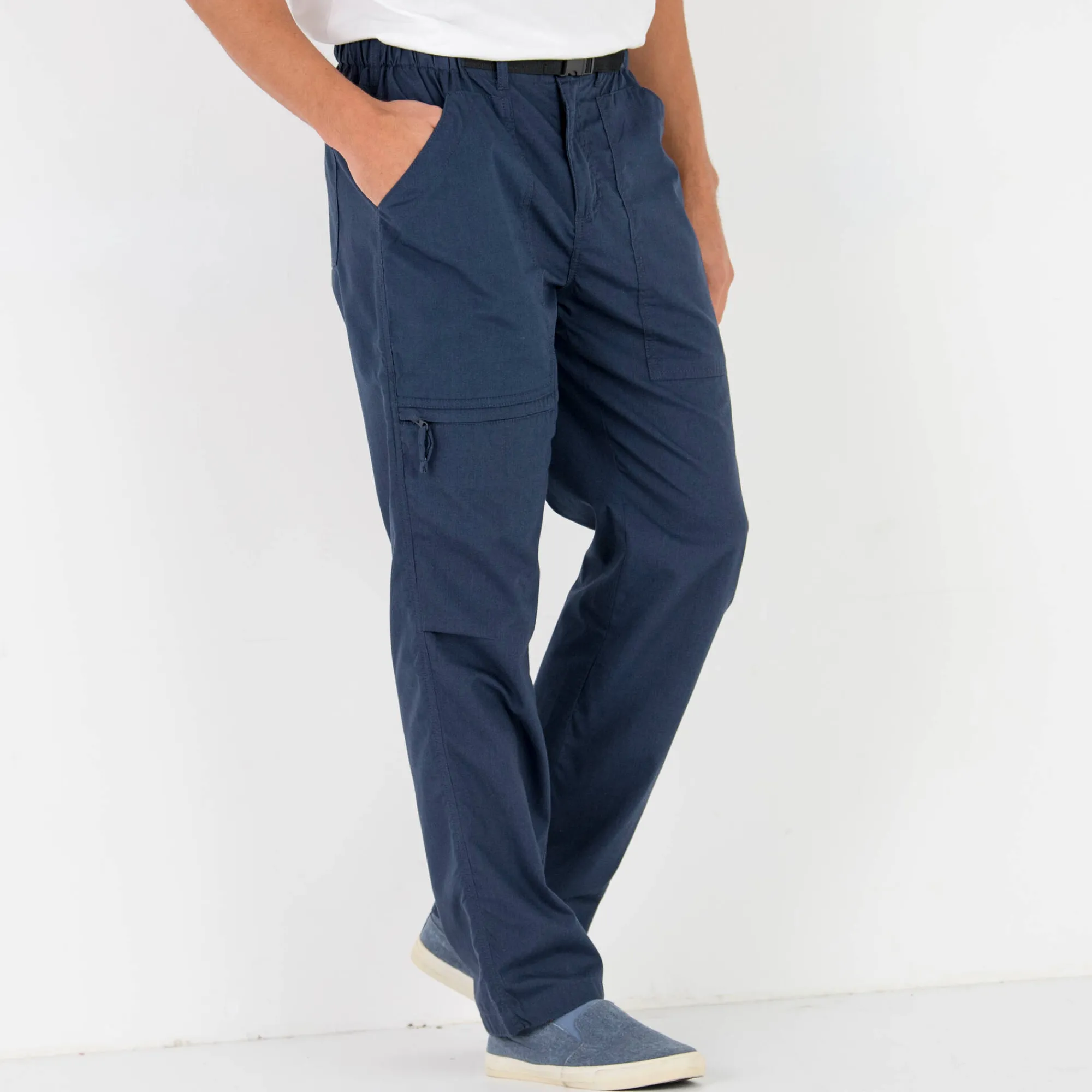 Broek<Blancheporte Broek met 3/4-elastische tailleband + bijpassende ceintuur marineblauw
