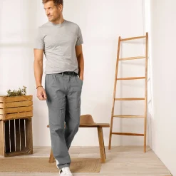 Broek<Blancheporte Broek met 3/4-elastische tailleband + bijpassende ceintuur staalgrijs