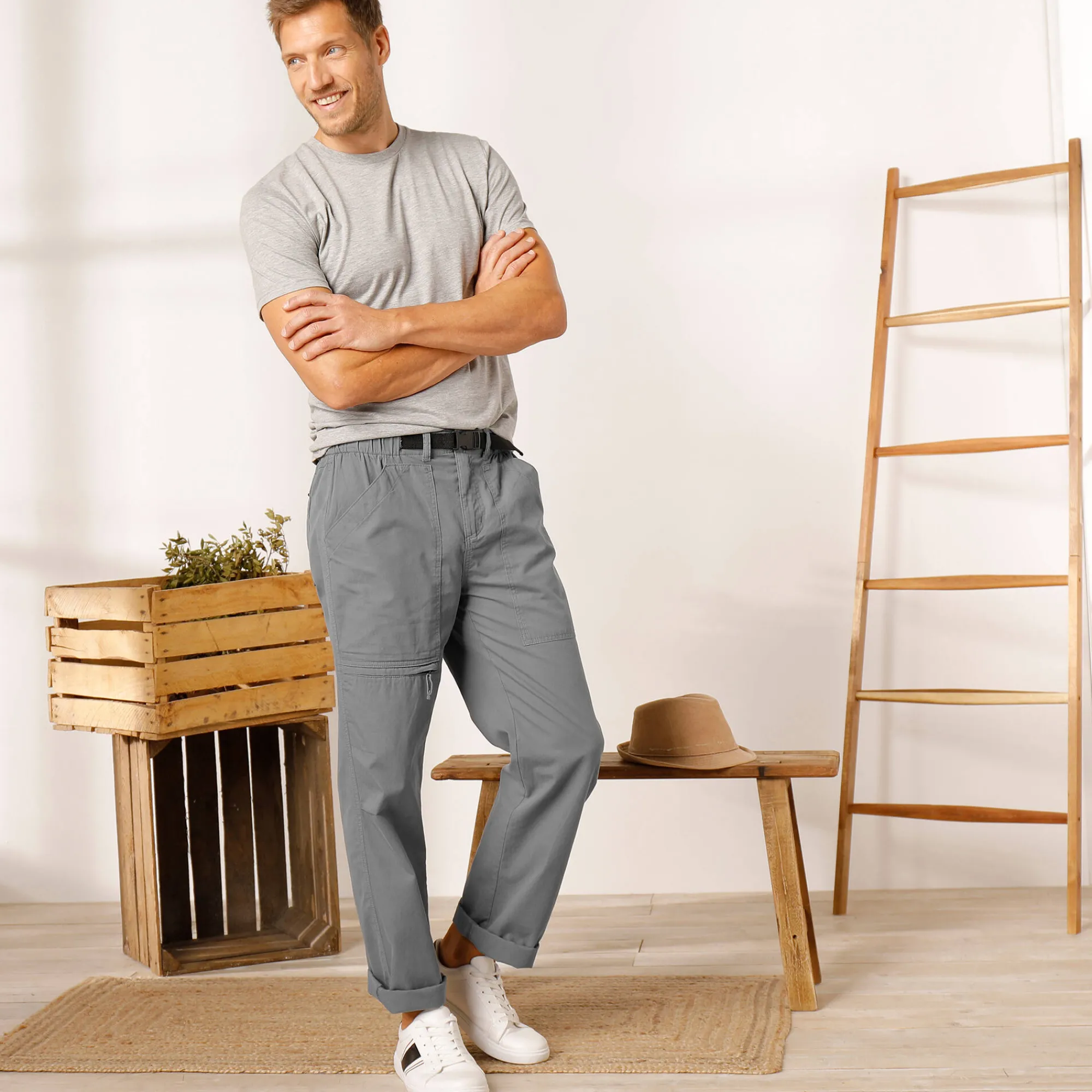 Broek<Blancheporte Broek met 3/4-elastische tailleband + bijpassende ceintuur staalgrijs