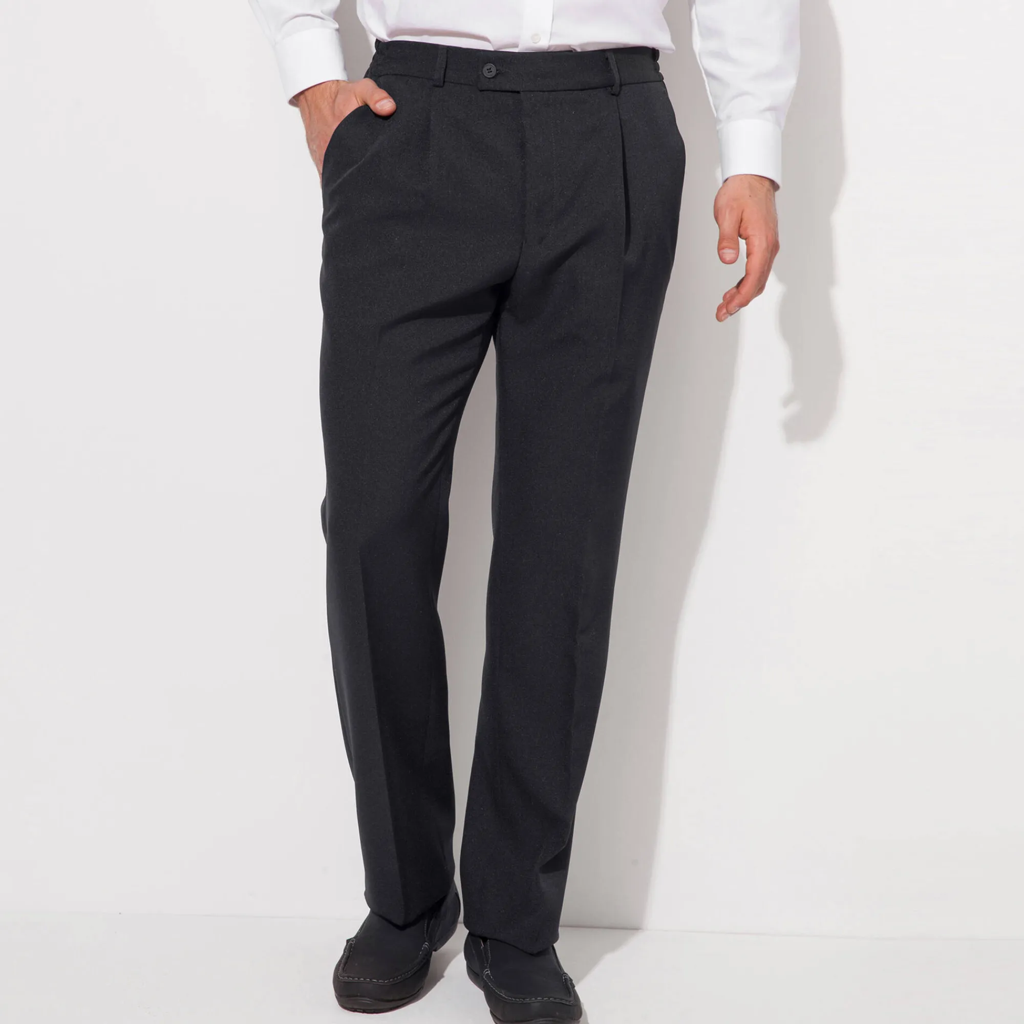 Feestoutfits Heren|Broek<Blancheporte Broek met elastische taille en bandplooien - polyester/wol antracietgrijs