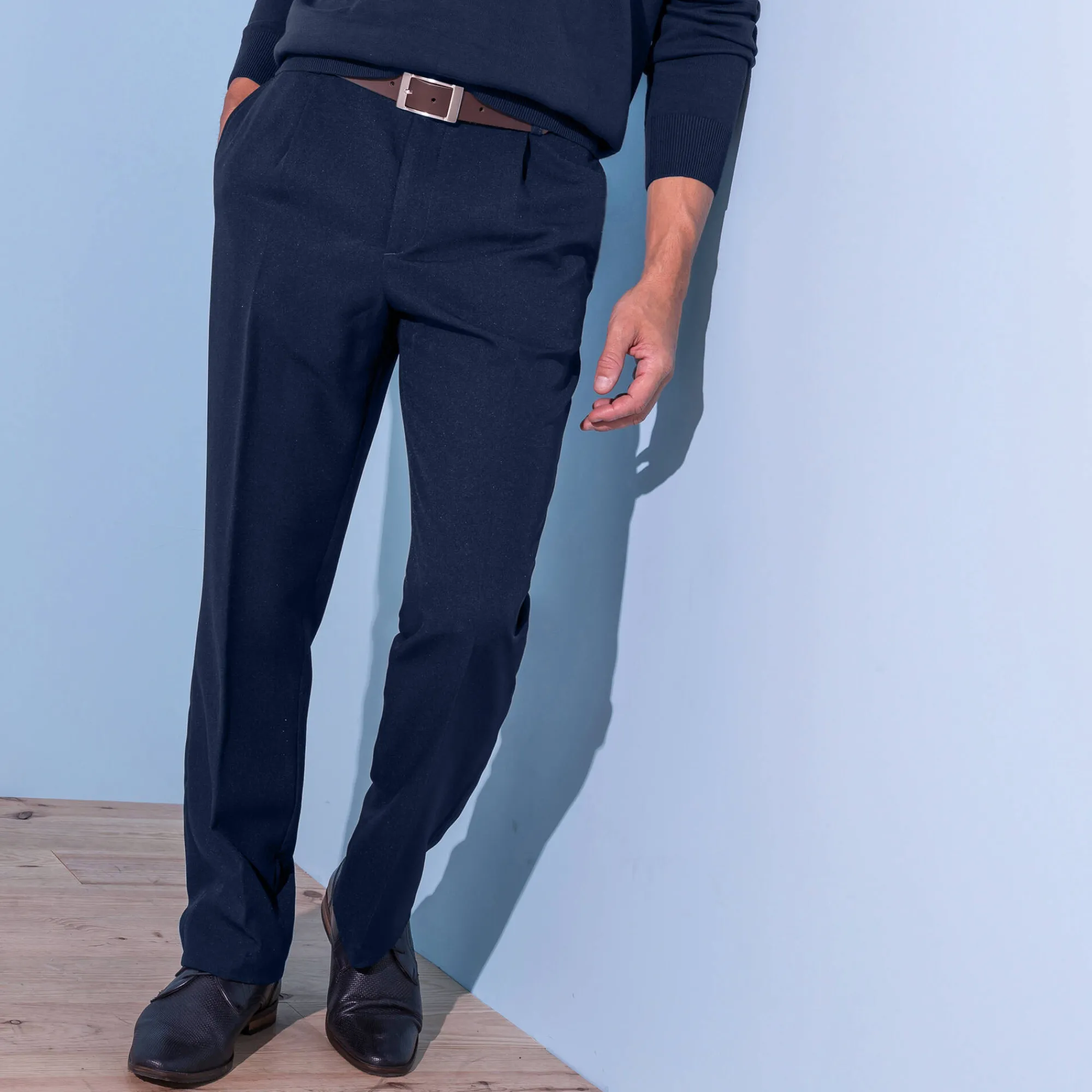 Feestoutfits Heren|Broek<Blancheporte Broek met elastische tailleband en bandplooien - polyester marine