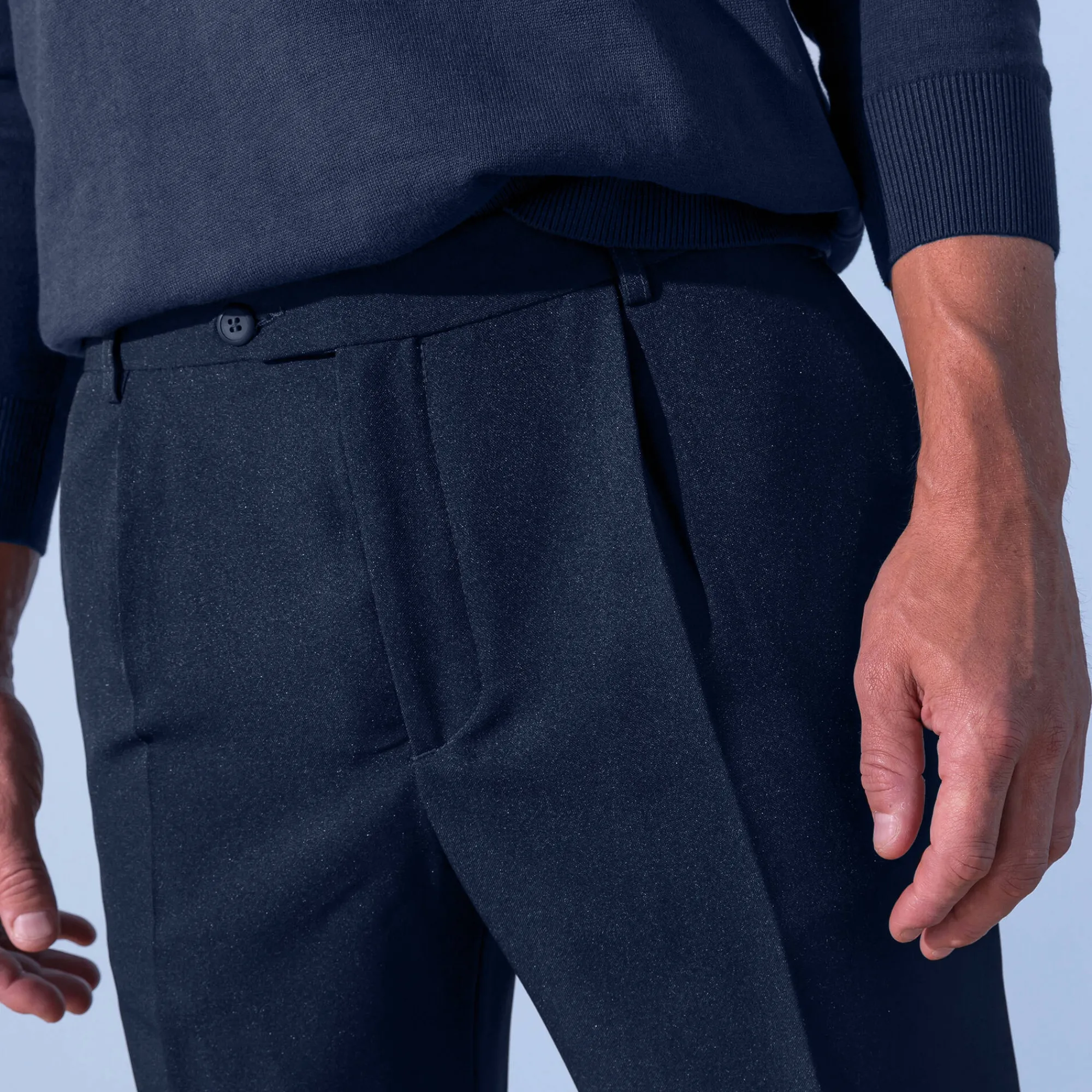 Feestoutfits Heren|Broek<Blancheporte Broek met elastische tailleband en bandplooien - polyester marine
