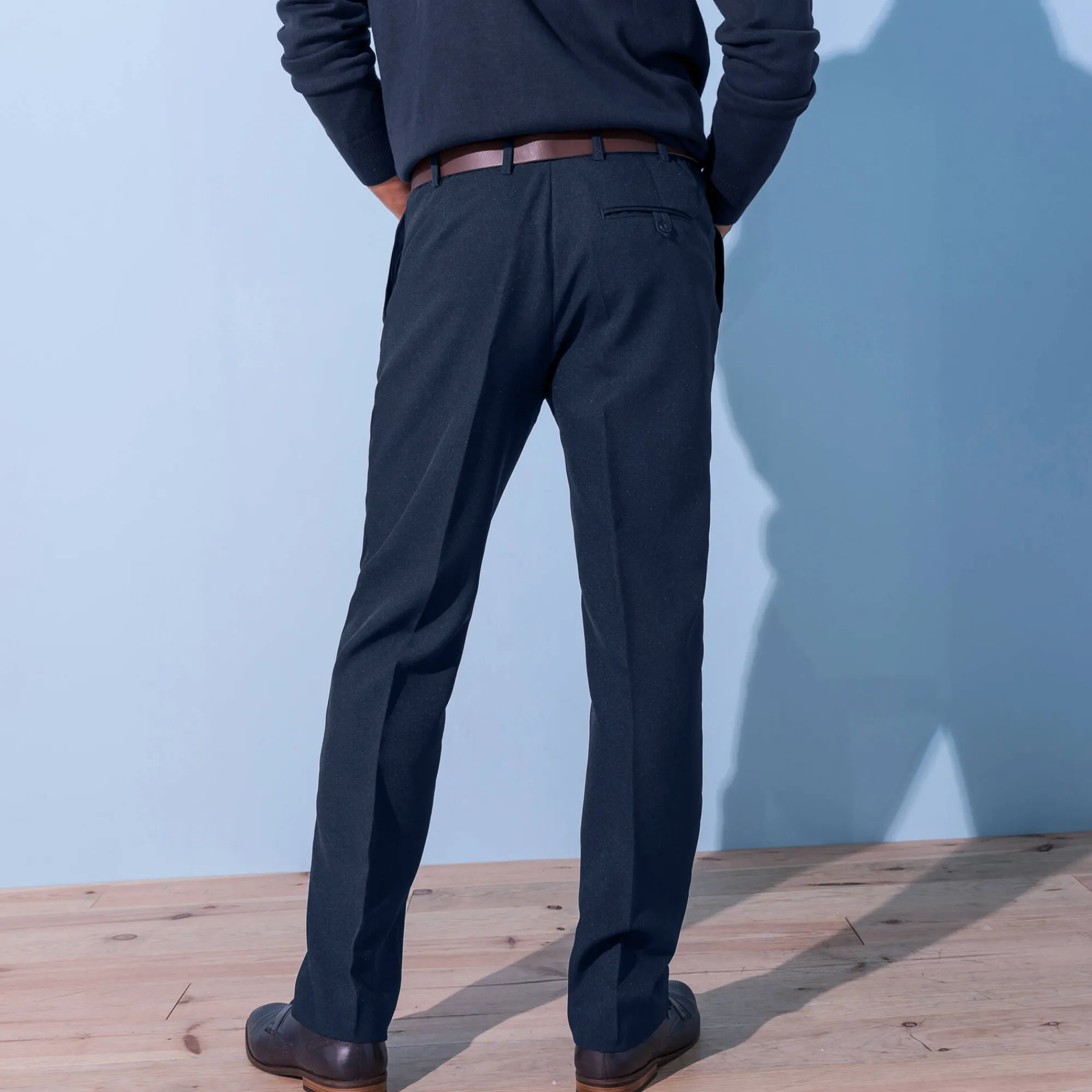 Feestoutfits Heren|Broek<Blancheporte Broek met elastische tailleband en bandplooien - polyester marine