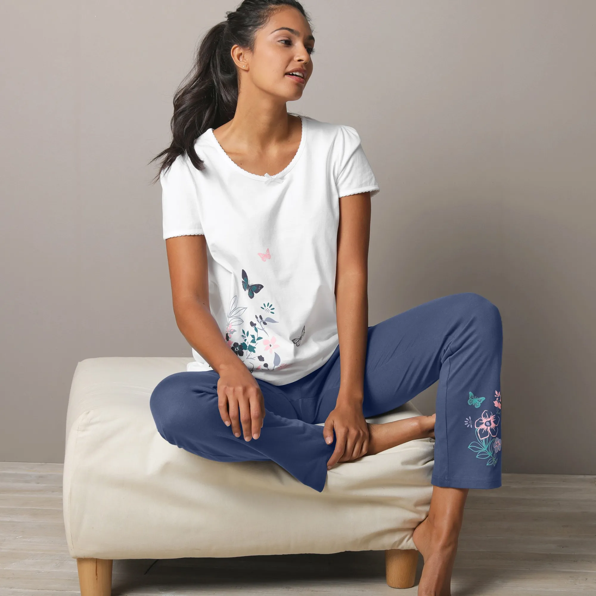 Pyjama<Blancheporte Broek met geplaatste landelijke print - katoenjersey leiblauw