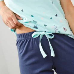 Pyjama<Blancheporte 3/4-broek met geplaatste landelijke print - katoenjersey leiblauw