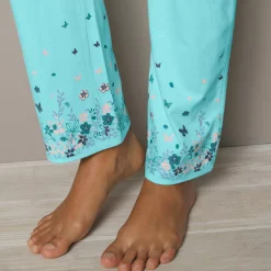 Pyjama<Blancheporte Broek met landelijke print onderaan - katoenjersey aqua