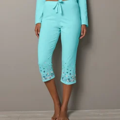 Pyjama<Blancheporte 3/4-broek met landelijke print onderaan - katoenjersey aqua
