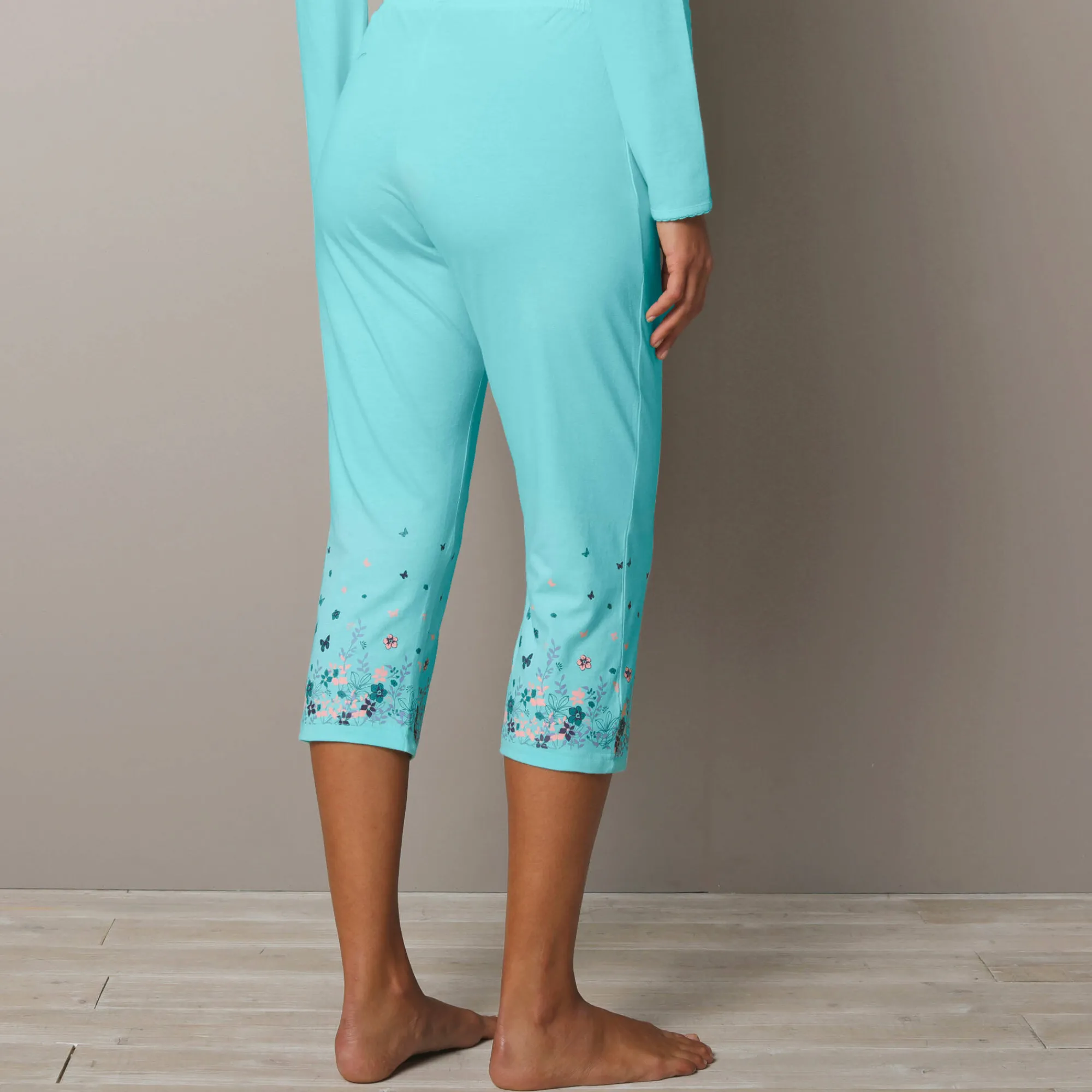Pyjama<Blancheporte 3/4-broek met landelijke print onderaan - katoenjersey aqua