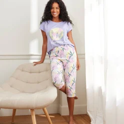 Pyjama<Blancheporte 3/4-broek met "Nature Sauvage" print ecru / parma