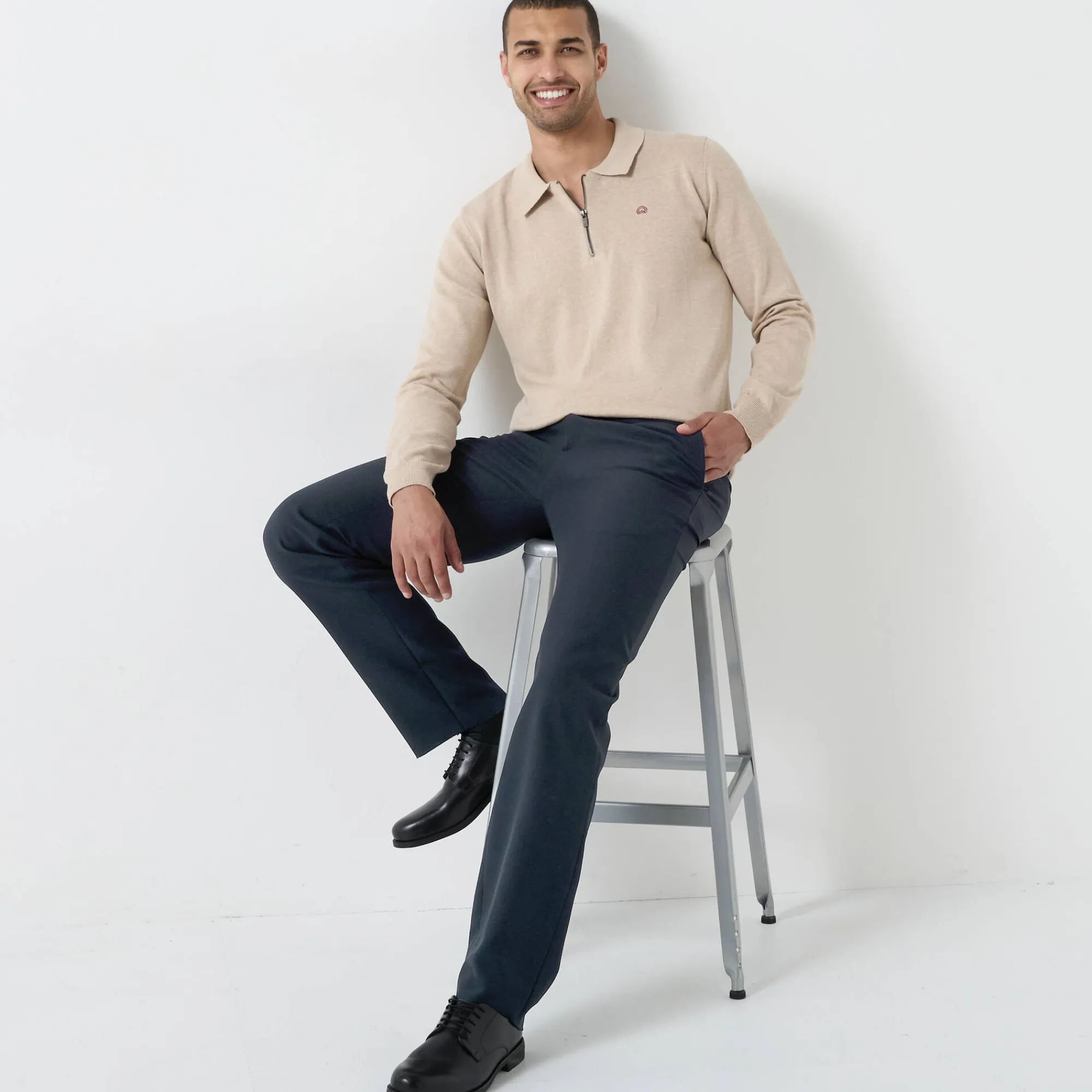 Feestoutfits Heren|Broek<Blancheporte Broek met onzichtbare, verstelbare tailleband - polyester marine