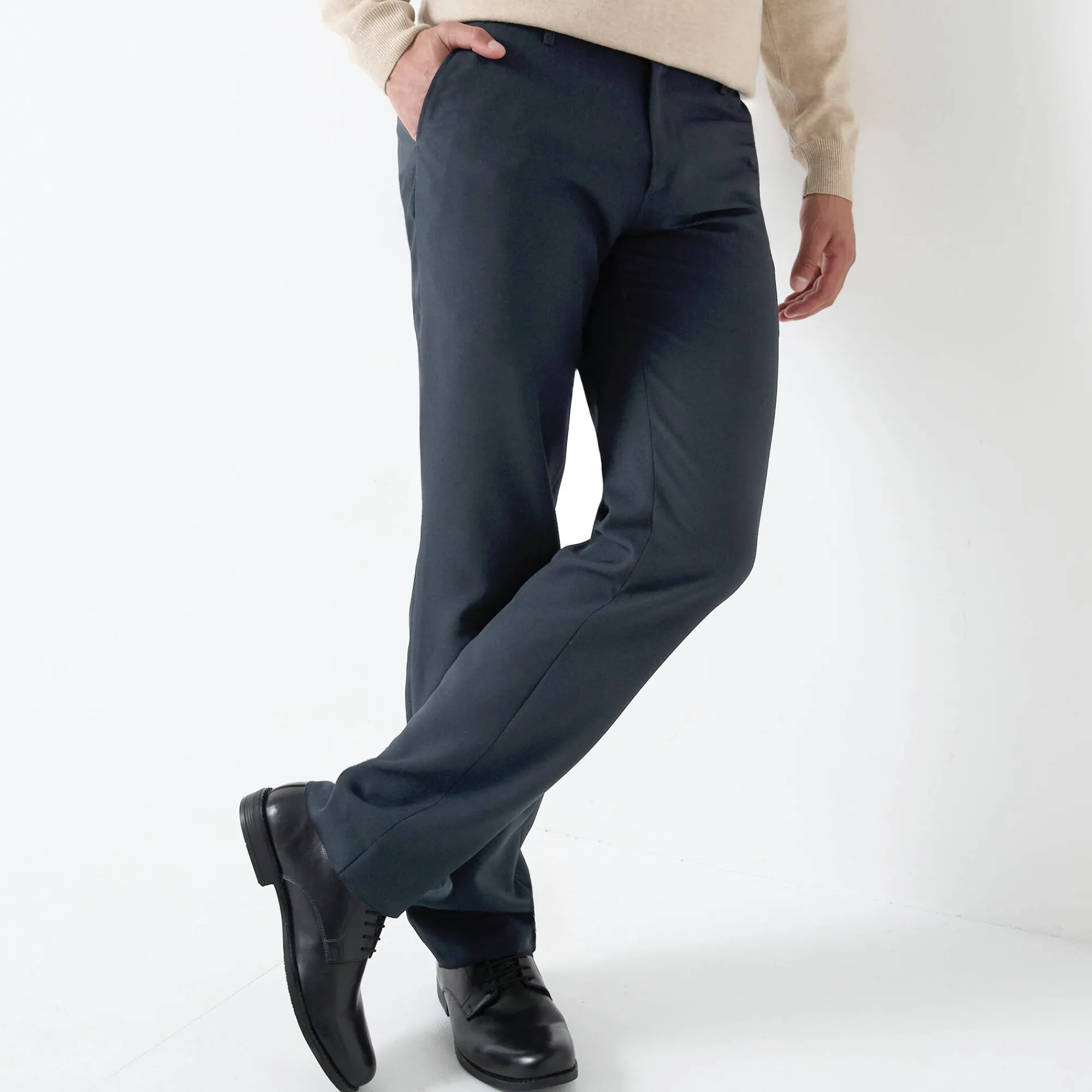 Feestoutfits Heren|Broek<Blancheporte Broek met onzichtbare, verstelbare tailleband - polyester marine