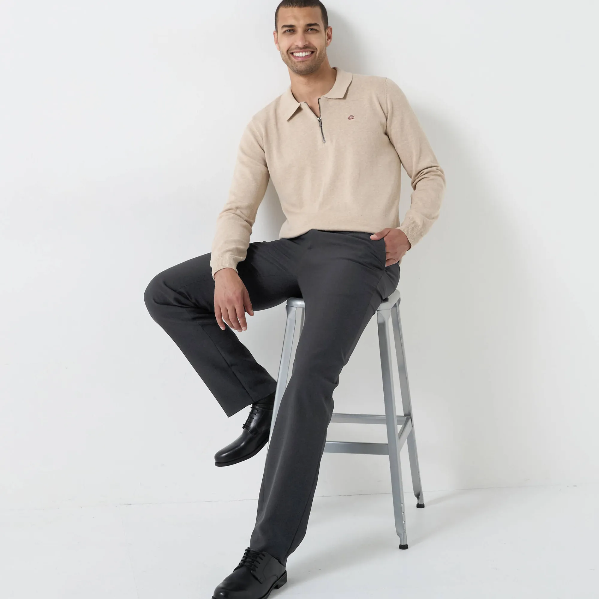 Feestoutfits Heren|Broek<Blancheporte Broek met onzichtbare, verstelbare tailleband - polyester antracietgrijs