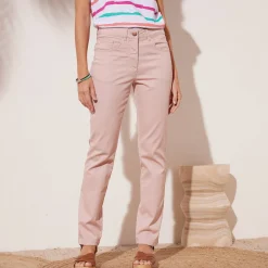 Broek<Blancheporte Broek met 'platte buik'-effect in rekbaar katoen poederroze
