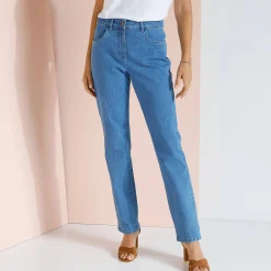 Broek<Blancheporte Broek met 'platte buik'-effect in rekbaar katoen bleached