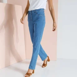 Broek<Blancheporte Broek met 'platte buik'-effect in rekbaar katoen bleached