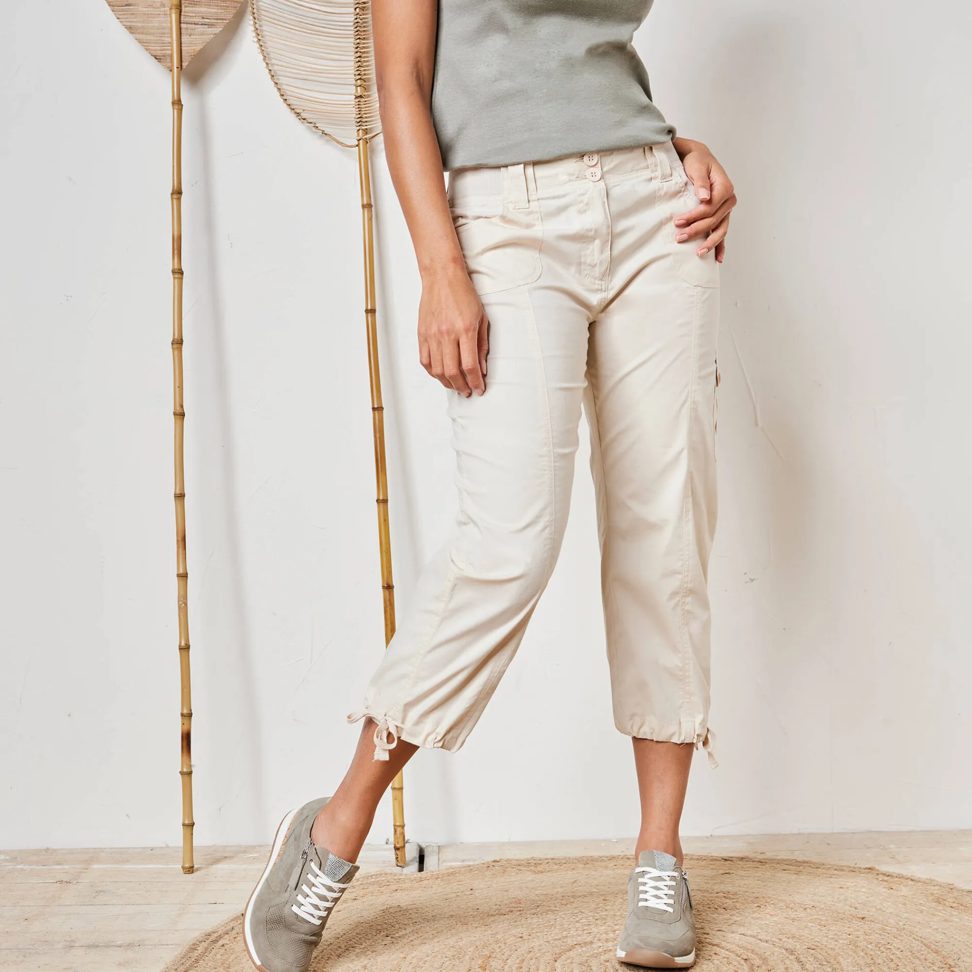 Broek<Blancheporte 7/8-broek met tailleband in tricot beige