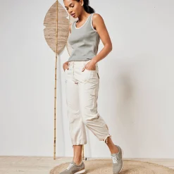 Broek<Blancheporte 7/8-broek met tailleband in tricot beige
