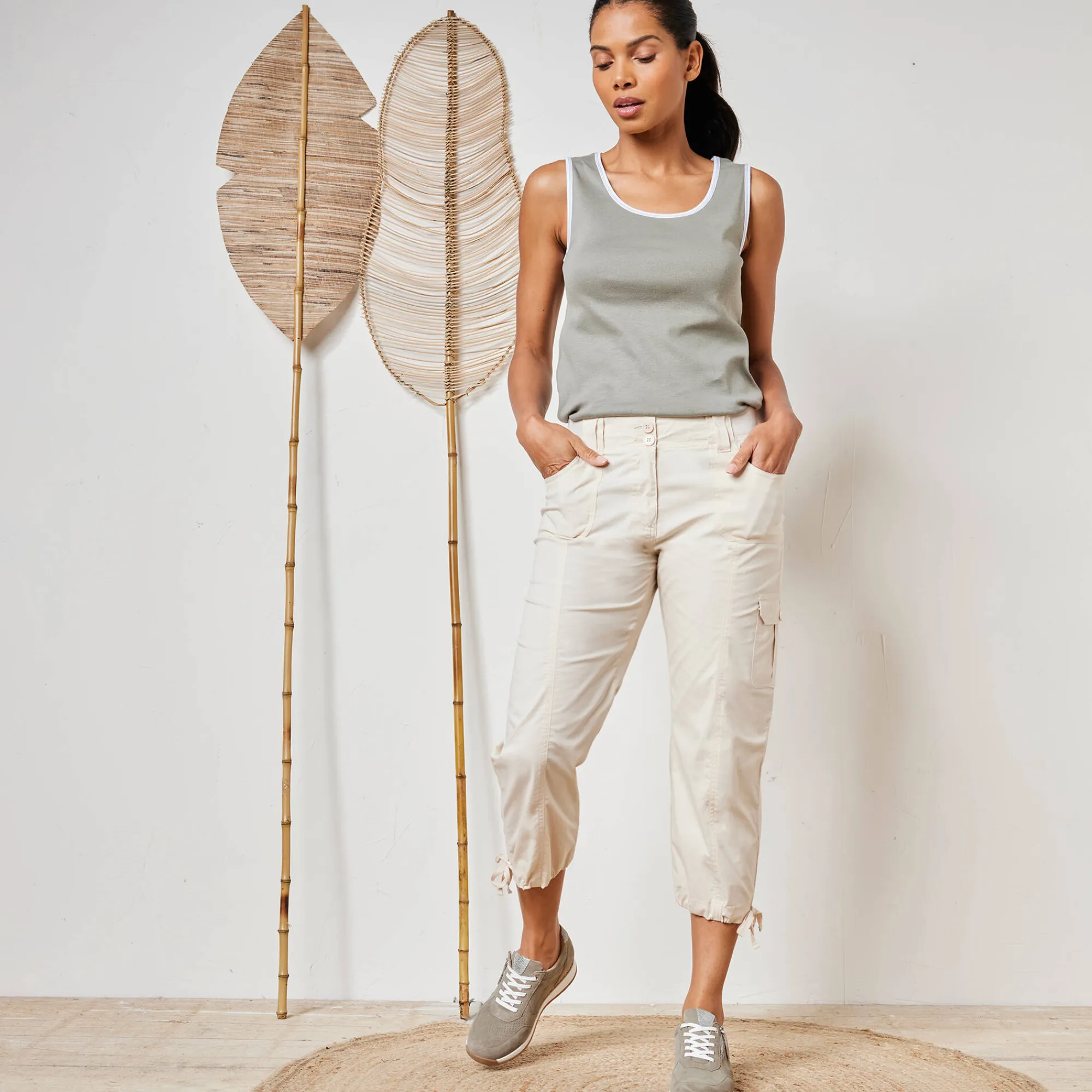 Broek<Blancheporte 7/8-broek met tailleband in tricot beige