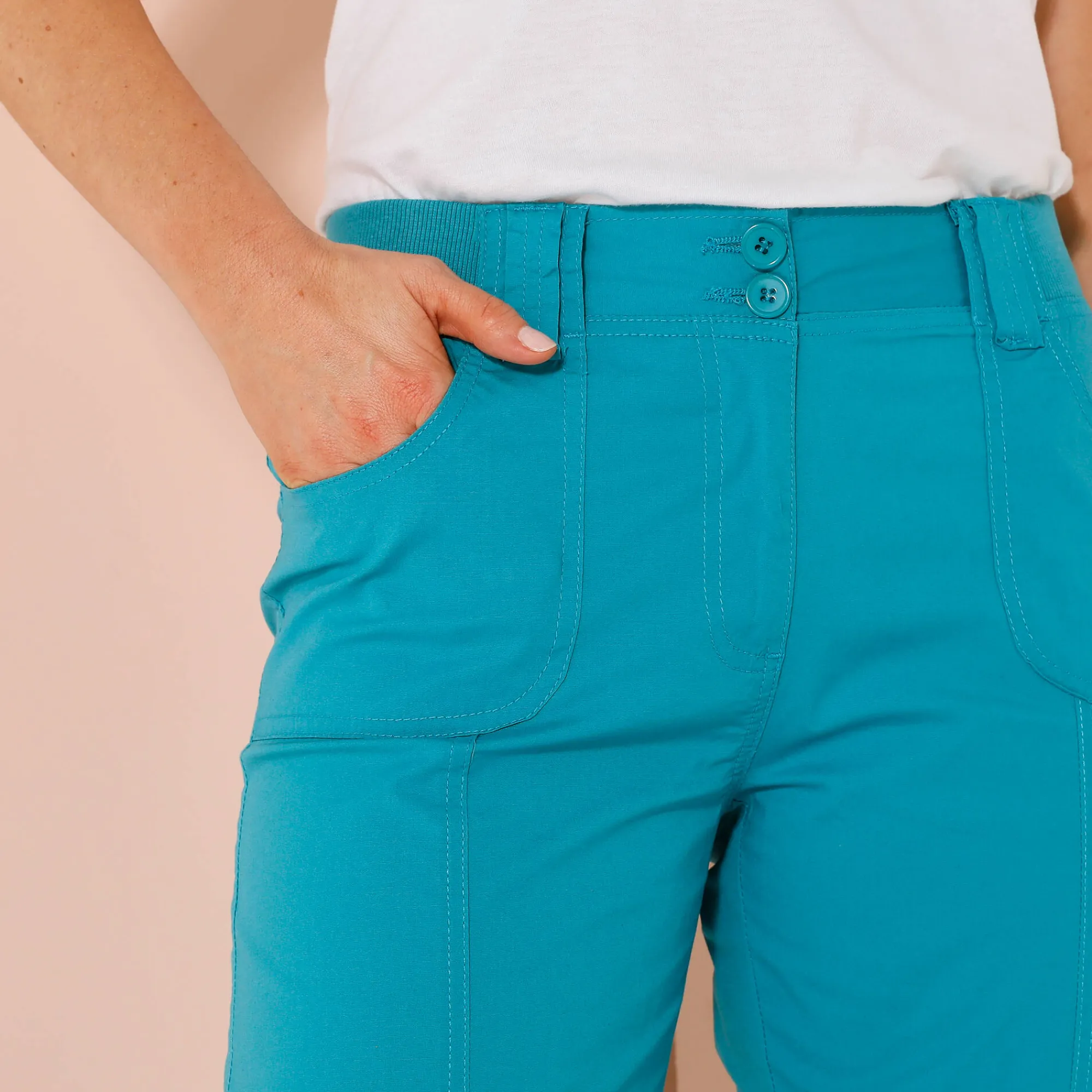 Broek<Blancheporte 7/8-broek met tailleband in tricot donker turkoois